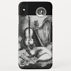 Coque Pour iPhone XS Max CHAT MUSICAL, OWL, VIOLIN, HARP Black White Grey M
