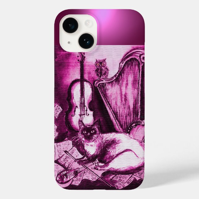 COQUES Case-Mate iPhone CHAT MUSICALE AVEC OWL DANS GEM ROSE PURPLE (Verso)