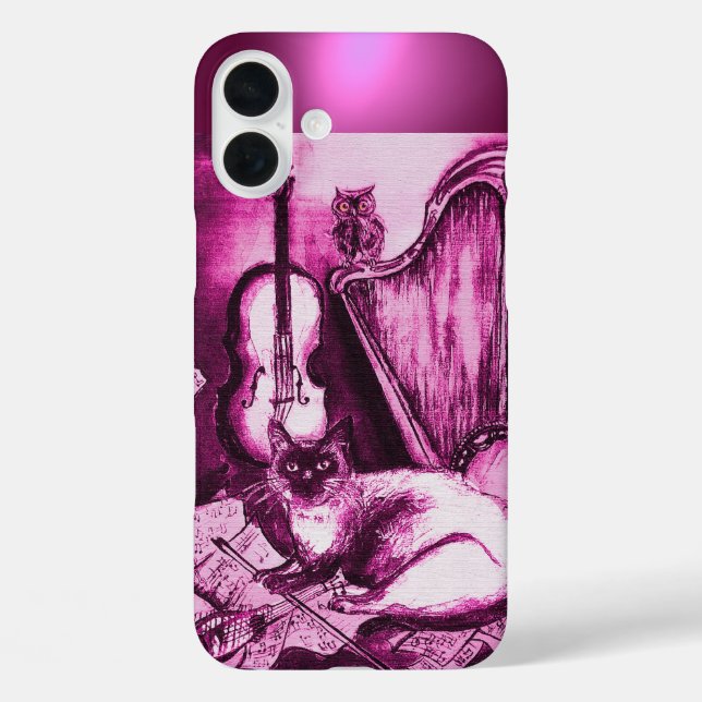 COQUES Case-Mate iPhone CHAT MUSICALE AVEC OWL DANS GEM ROSE PURPLE (Verso)