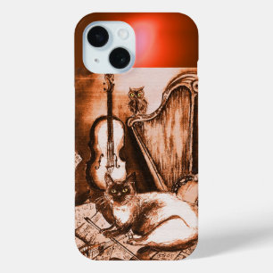 COQUE POUR iPhone 15 CHAT MUSICALE AVEC OWL DANS GEM SEPIA BROWN