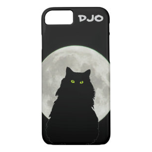 Coque Case-Mate Pour iPhone Chat noir assis à la Pleine lune