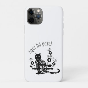 Case-Mate iPhone Case Chat noir avec fleurs et expression portugaise