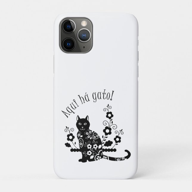 Coques Case-Mate iPhone Chat noir avec fleurs et expression portugaise (Dos)