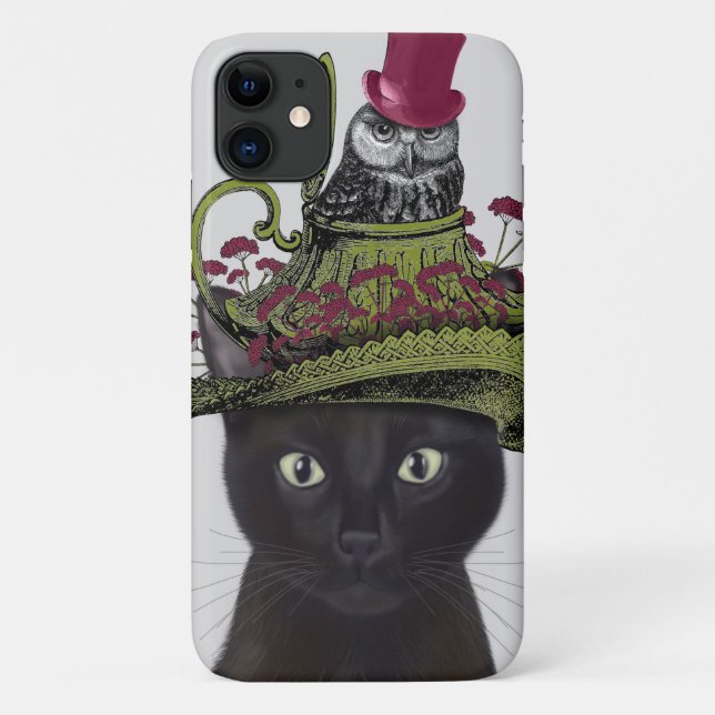 Coques Case-Mate iPhone Chat noir avec théière et hibou (Dos)