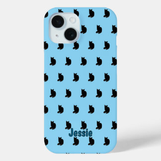 Coque Pour iPhone 15 Chat noir (bleu)