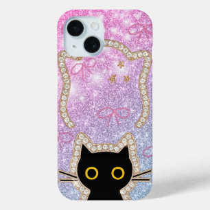 Coque Pour iPhone 15 Chat Noir Caché Qui Regarde Amoureux de Chats Mign