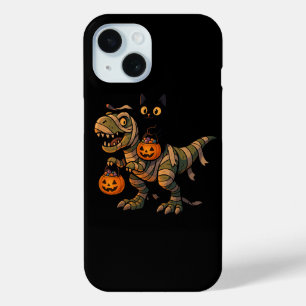 Coque Pour iPhone 15 Chat noir chevauchant un T-Rex momie – Dino Hallow