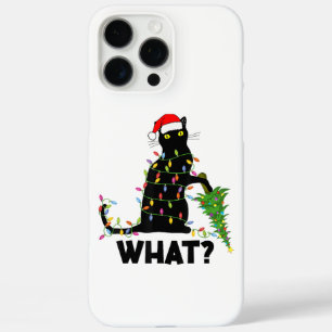 Coques iPhone 16 Pro Max Chat Noir Drôle Poussant Arbre De Noël Sur Chat Ch
