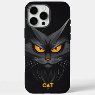 Coques iPhone 16 Pro Max Chat noir en colère personnalisé