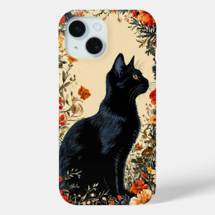 Coque Pour iPhone 15 Chat Noir Esthétique Minimal Cadeau pour Amateur d