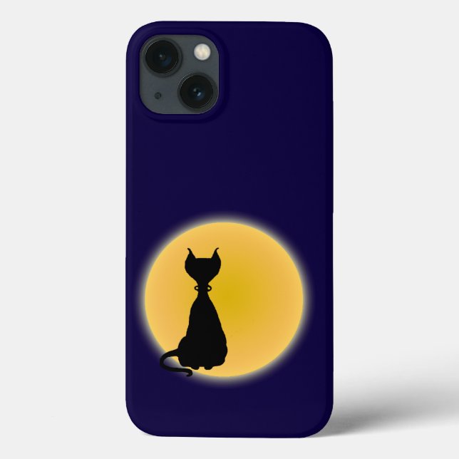 Coques Case-Mate iPhone Chat noir et lune jaune Halloween Art (Verso)