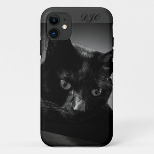 Coque Case-Mate Pour iPhone Chat noir et monogramme curieux