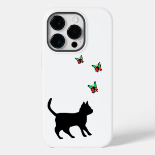 Coque Pour iPhone 14 Pro Chat noir et papillon