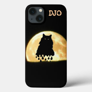 Etui iPhone 13 Chat noir et Pleine lune de fonte