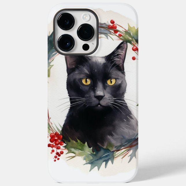 Coques Case-Mate iPhone Chat noir Fête de couronnes de Noël Kitten (Verso)