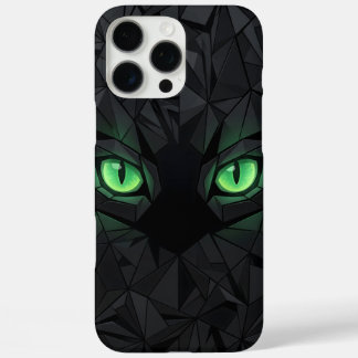 Coques iPhone 16 Pro Max Chat noir géométrique aux yeux verts émeraude