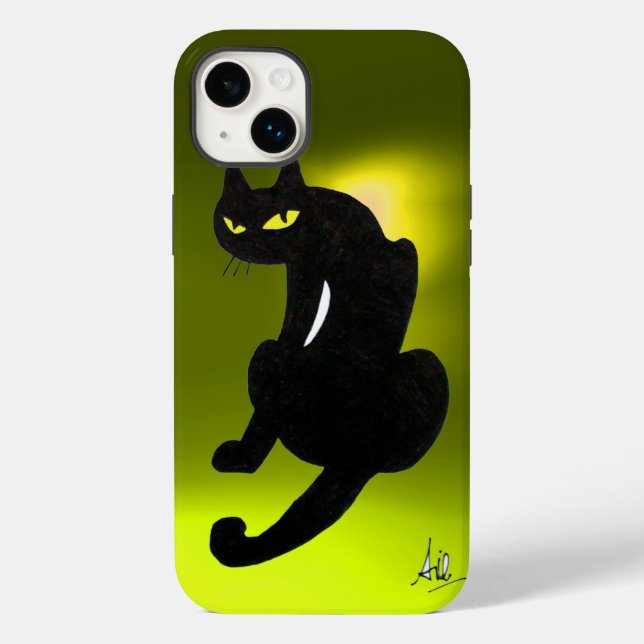 Coques Case-Mate iPhone CHAT NOIR jaune (Verso)