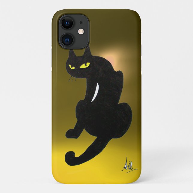 Coques Case-Mate iPhone CHAT NOIR jaune (Dos)