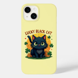 Coque Pour iPhone 14 Chat noir Lucky : St. Patrick's Day Clover & Coins