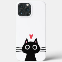 Chat noir mignon avec coeur