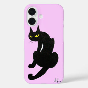 Coque Pour iPhone 16 CHAT NOIR NINJA Rose Lilac