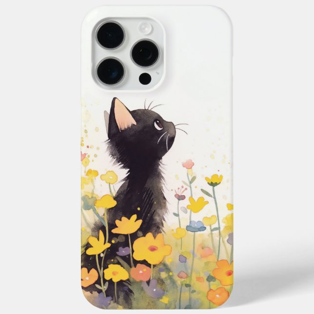 Coques Case-Mate iPhone Chat noir parmi les fleurs (Verso)