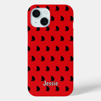Coque Pour iPhone 15 Chat noir (rouge)