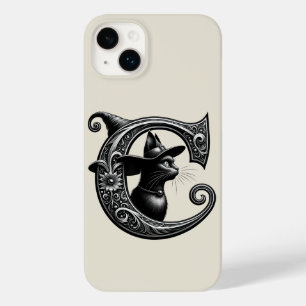 Coque Pour iPhone 14 Plus Chat Noir Sorcière Lettre C Initiale Personnalisée