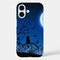 Chat noir sous la lumière de la lune sur la silhou