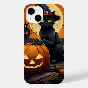 Coque Pour iPhone 14 Chat noir sur Citrouille
