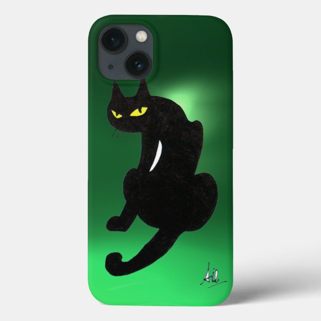 Coques Case-Mate iPhone CHAT NOIR vert (Verso)