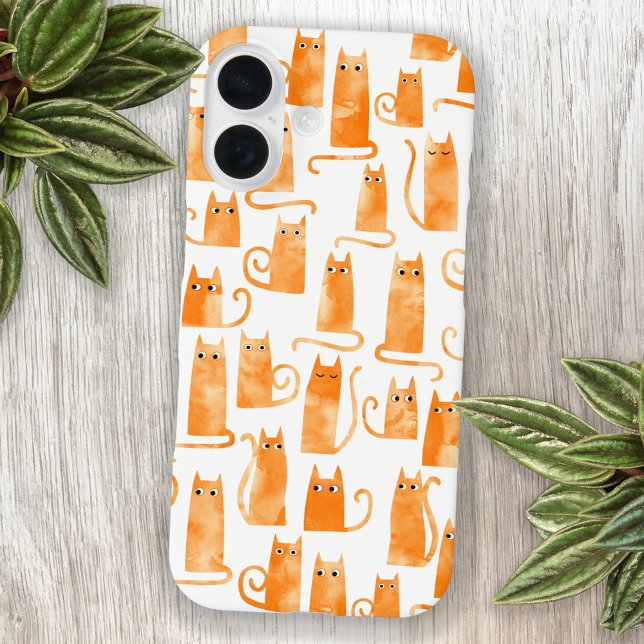 Coques Case-Mate iPhone Chat orange amusant (Fun and quirky watercolor orange ginger cat pattern iphone case)
