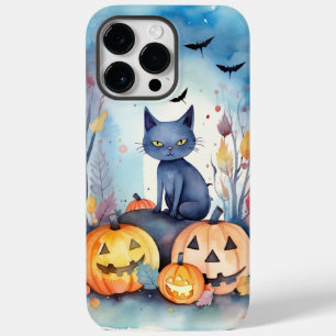Coque Pour Pour iPhone 14 Pro Max Chat Oriental Bleu Halloween avec des citrouilles
