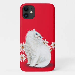 Case-Mate iPhone Case chat perse blanc avec marguerite