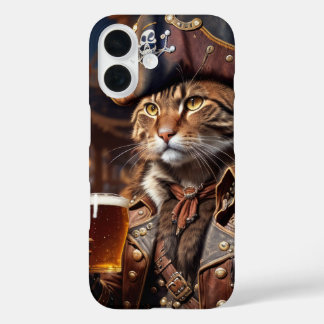 Coque Pour iPhone 16 Chat pirate avec bière