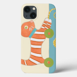 iPhone 13 Coque Chat rayé de jouet avec la boule de la ficelle