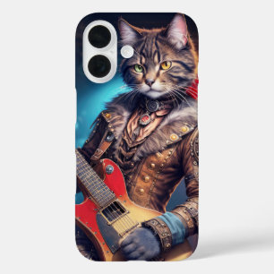 Coque Pour iPhone 16 Chat rocheux jouant de la guitare électrique sur s