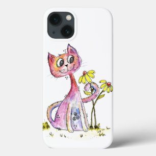 Case-Mate iPhone Case Chat rose blanc mignon avec Fleurs Jaunes