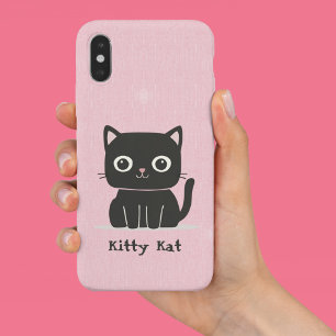 Coque Pour iPhone 15 Chat rose et noir mignon