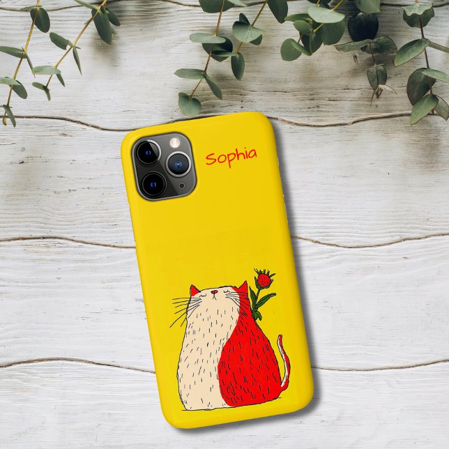 Coques Case-Mate iPhone Chat rouge et blanc avec fleur (Créateur téléchargé)