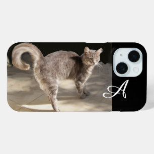 COQUE POUR iPhone 15 CHAT TURQUE MONOGRAMME