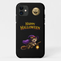 Chaton et lune riante Halloween fantaisiste et joy