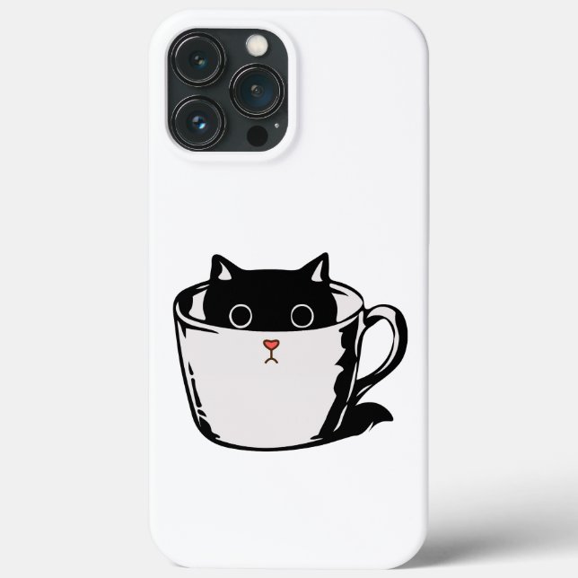 Coques Case-Mate iPhone Chaton noir avec nez rouge caché dans une tasse (Verso)