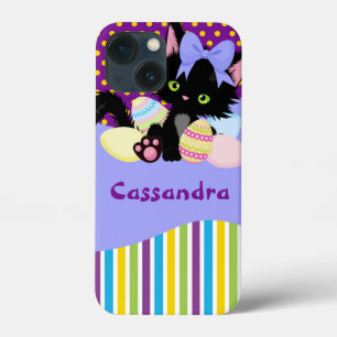 Case-Mate iPhone Case Chaton noir œuf de Pâques à pois et rayures