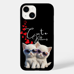 Coque Pour iPhone 14 Chatons mignons et flux de coeur