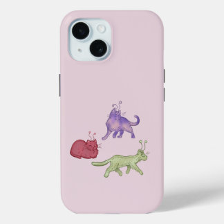 Coque Pour iPhone 15 Chats Aliens Espace Fantaisiste Chat Drôle Sci-Fi