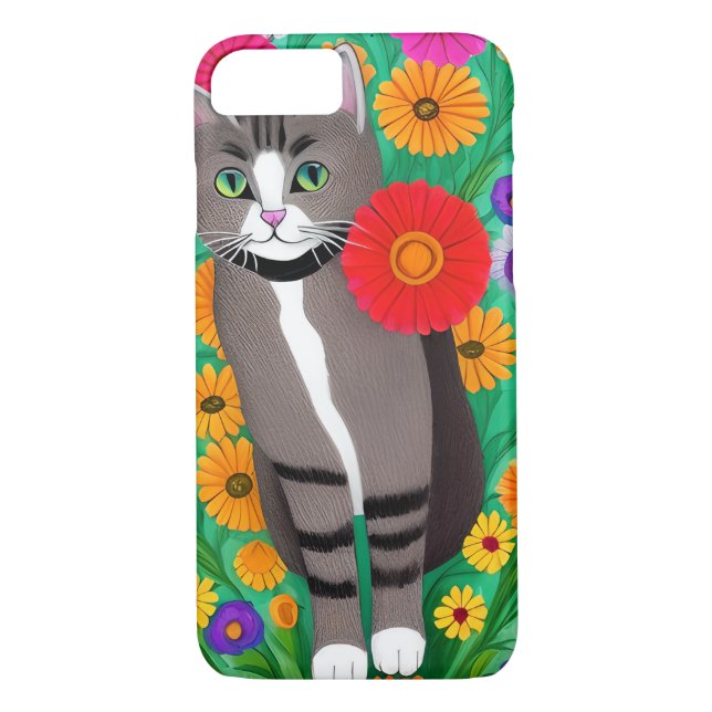 Coques Case-Mate iPhone Chats blancs et gris Whimsical et Fleur rouge (Dos)
