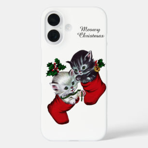 Coque Pour iPhone 16 Chats de Noël rétro vintage