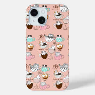 Coque Pour iPhone 15 Chats drôles de café