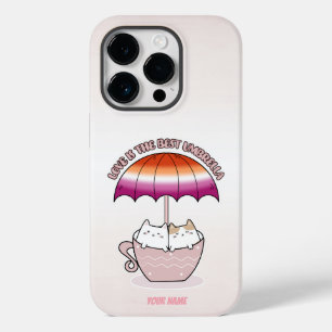 Coque Pour iPhone 14 Pro Chats en Mug sous parapluie en couleurs lesbiennes